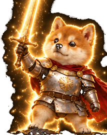 Sword Inu standing, sword lifted to the sky